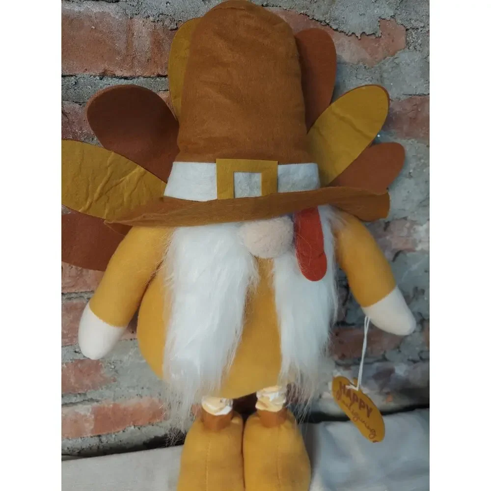 Thanksgiving Gnome Pilgrim Hat Turkey Feathers Fall Decor Plush Stuffed 20 Inch